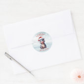 Sticker Rond Joli Hippopotame Santa Hat Snowy Noël (Enveloppe)