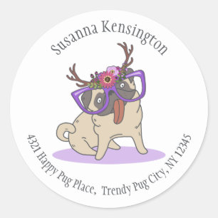 Sticker Rond Joli Hipster Boho Hippie Carlin de grandes lunette