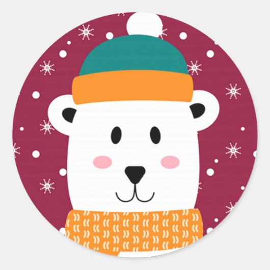 Sticker Rond Joli Hiver Cartoon Ours Flocon de neige (Devant)
