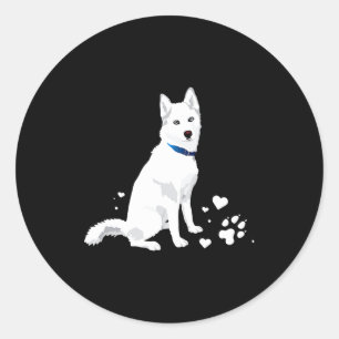 Sticker Rond Joli Husky Sibérien Blanc Chien de Neige Blanc Mig