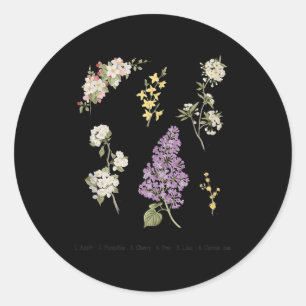 Sticker Rond Joli imprimé botanique fleurs arbres lilas pomme