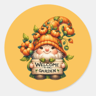 Sticker Rond Joli jardin d'accueil gnome