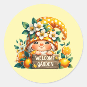 Sticker Rond Joli jardin d'accueil gnome