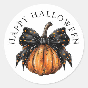 Sticker Rond Joli Joyeux Halloween Citrouille Noir Étoile Nœud