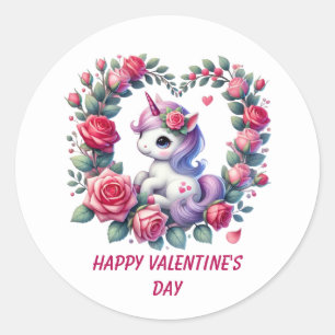 Sticker Rond Joli Joyeux Saint Valentin licorne