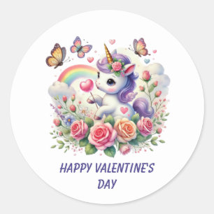 Sticker Rond Joli Joyeux Saint Valentin licorne