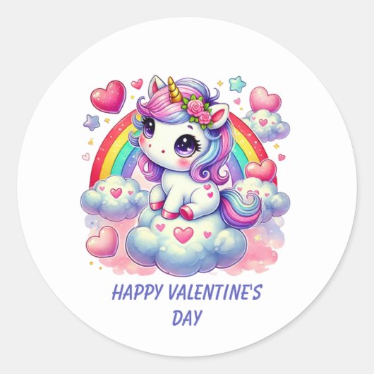 Sticker Rond Joli Joyeux Saint Valentin licorne (Devant)