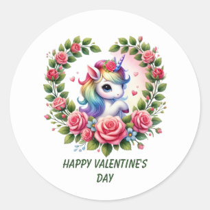 Sticker Rond Joli Joyeux Saint Valentin licorne