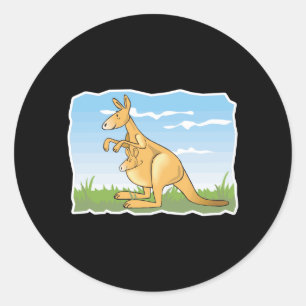 Sticker Rond joli kangourou de dessin animé et bébé