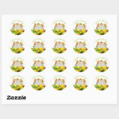 Sticker Rond Joli Kawaii Joyeuses Pâques (Feuille)