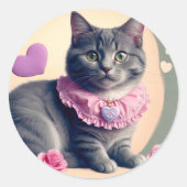 Sticker Rond Joli Kitty avec Roses (Devant)