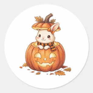 Sticker Rond Joli lapin citrouille d'Halloween - Lapin d'automn