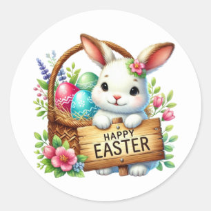 Sticker Rond Joli lapin de Pâques