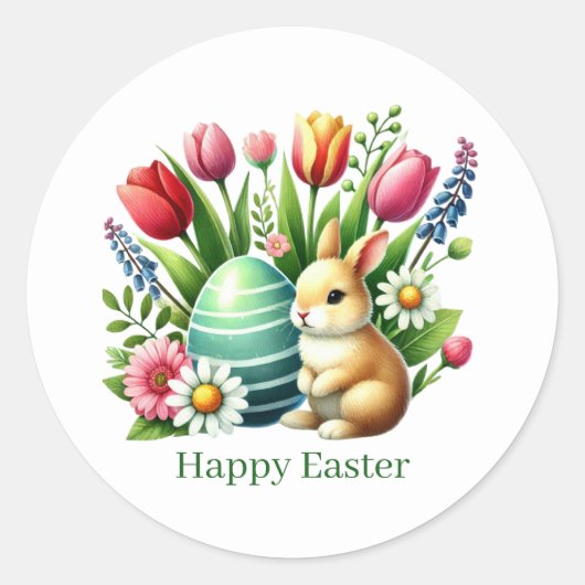 Sticker Rond Joli lapin de Pâques heureux (Devant)