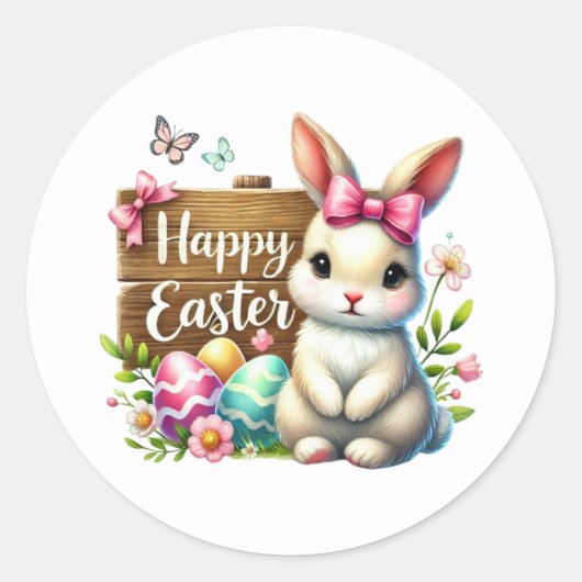 Sticker Rond Joli lapin de Pâques heureux (Devant)