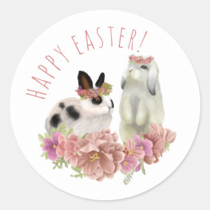 Sticker Rond Joli lapin de printemps de Pâques rose mignon