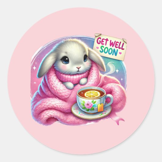Sticker Rond Joli lapin de rétablissement (Devant)