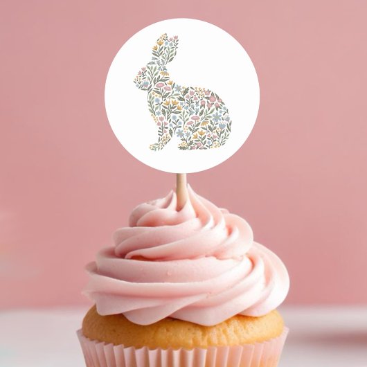 Sticker Rond Joli lapin Fleur sauvage Printemps Pâques