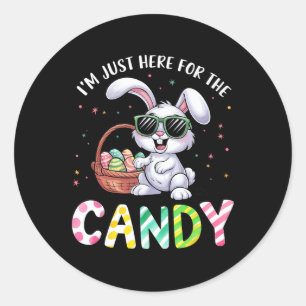 Sticker Rond Joli Lapin Je suis juste ici pour Candy Da Pâques