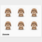 Sticker Rond Joli lapin lapin Brown sur blanc (Feuille)