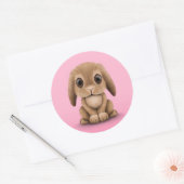 Sticker Rond Joli lapin lapin de bébé Brown sur rose (Enveloppe)