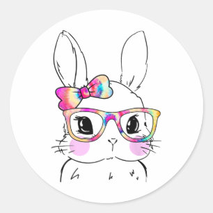 Sticker Rond Joli lapin lapin Visage Tie Tee Lunettes Fille Heu