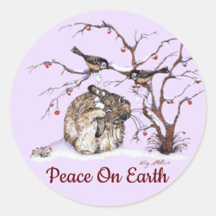 Sticker Rond Joli Lapin & Petits Oiseaux Pesky !