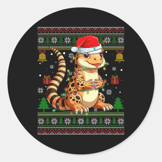 Sticker Rond Joli Leopard Gecko Santa Hat Laid Christmas (Devant)