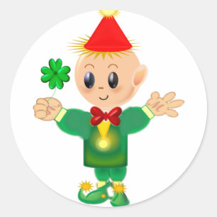 Sticker Rond Joli leprechaun de chance avec trèfle