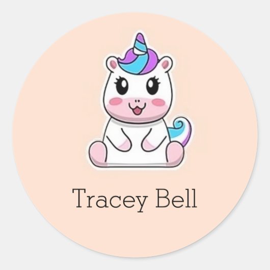 Sticker Rond Joli licorne blanc rose (Devant)