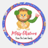 Sticker Rond Joli Lion Bébé Avec Zoo Joyeux Noël (Devant)