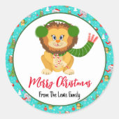 Sticker Rond Joli Lion Bébé Avec Zoo Merry Cobalt Turquoise (Devant)