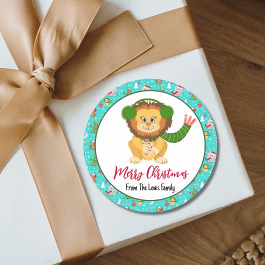Sticker Rond Joli Lion Bébé Avec Zoo Merry Cobalt Turquoise