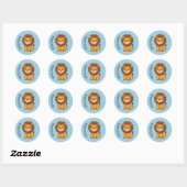 Sticker Rond Joli Lion de Dessin Animé Bleu Nom Personnalisé (Feuille)