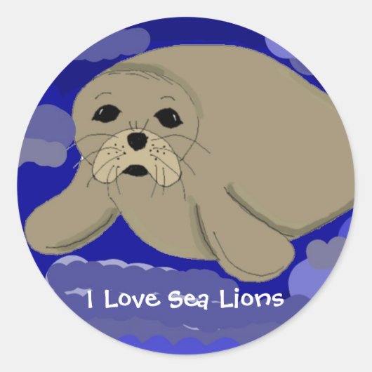 Sticker Rond Joli Lion de Mer Cartoon (Devant)