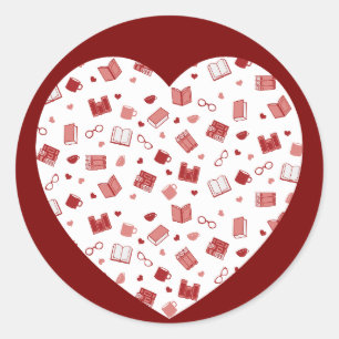 Sticker Rond Joli livre rouge et motif de lecture sur le cœur