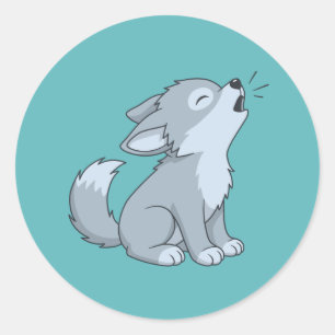 Sticker Rond Joli louveteau hurlant sur fond vert