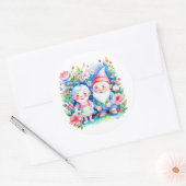 Sticker Rond Joli M. et Mme Garden Gnomes avec Fleurs (Enveloppe)