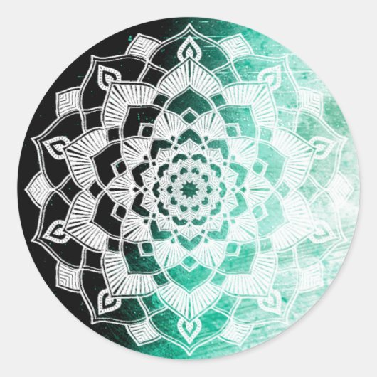 Sticker Rond Joli Mandala vert et blanc Abstrait (Devant)