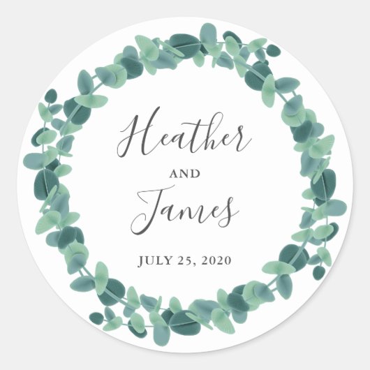 Sticker Rond Joli Mariage Eucalyptus (Devant)