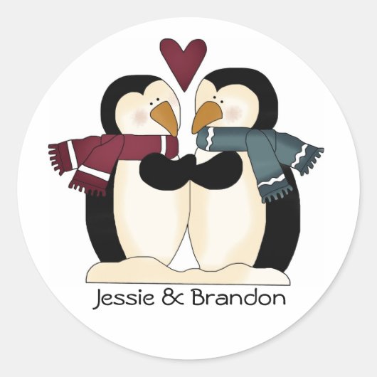 Sticker Rond Joli Mariage Penguins Enveloppe Sceau (Devant)
