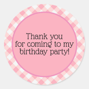 Sticker Rond Joli Merci Anniversaire Gingham à Carreaux Roses B