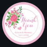 Sticker Rond Joli Merci Mariage rose<br><div class="desc">Des autocollants de remerciement personnalisés parfaits pour toute occasion.</div>