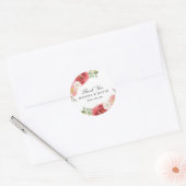 Sticker Rond Joli Merci rose et rouge Aquarelle (Enveloppe)