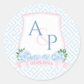 Sticker Rond Joli Monogramme Bleu Et Rose Favoriser Le Mariage (Devant)