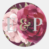 Sticker Rond Joli Monogramme Bourgogne Blush rose Mariage Flora (Devant)