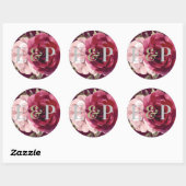 Sticker Rond Joli Monogramme Bourgogne Blush rose Mariage Flora (Feuille)
