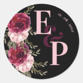 Sticker Rond Joli Monogramme Bourgogne Blush rose Mariage Flora (Devant)