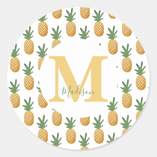 Sticker Rond Joli Monogramme d'ananas Tropical Classic Round St (Devant)