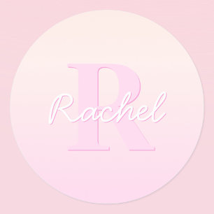 Sticker Rond Joli monogramme personnalisable Dégradé pêche et